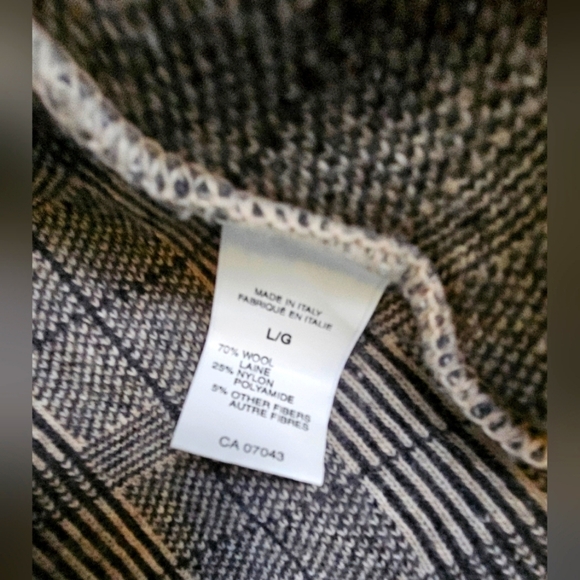 Vintage Chiaramente Large Wool Blend Checkered Wide Leather Buckle Cardigan - Picture 6 of 9